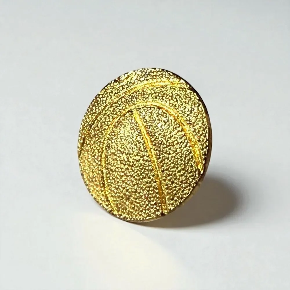 Vintage Basketball Letterman Varsity Jacket Pin Gold Tone Textured